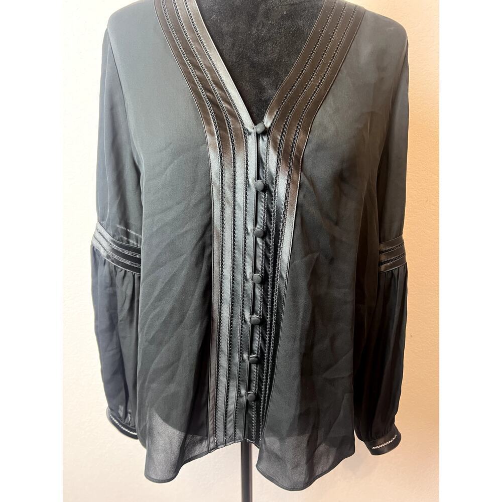 Veronica Beard Yumi Silk Pintuck Pleated Button-Up Shirt - Picture 2 of 6
